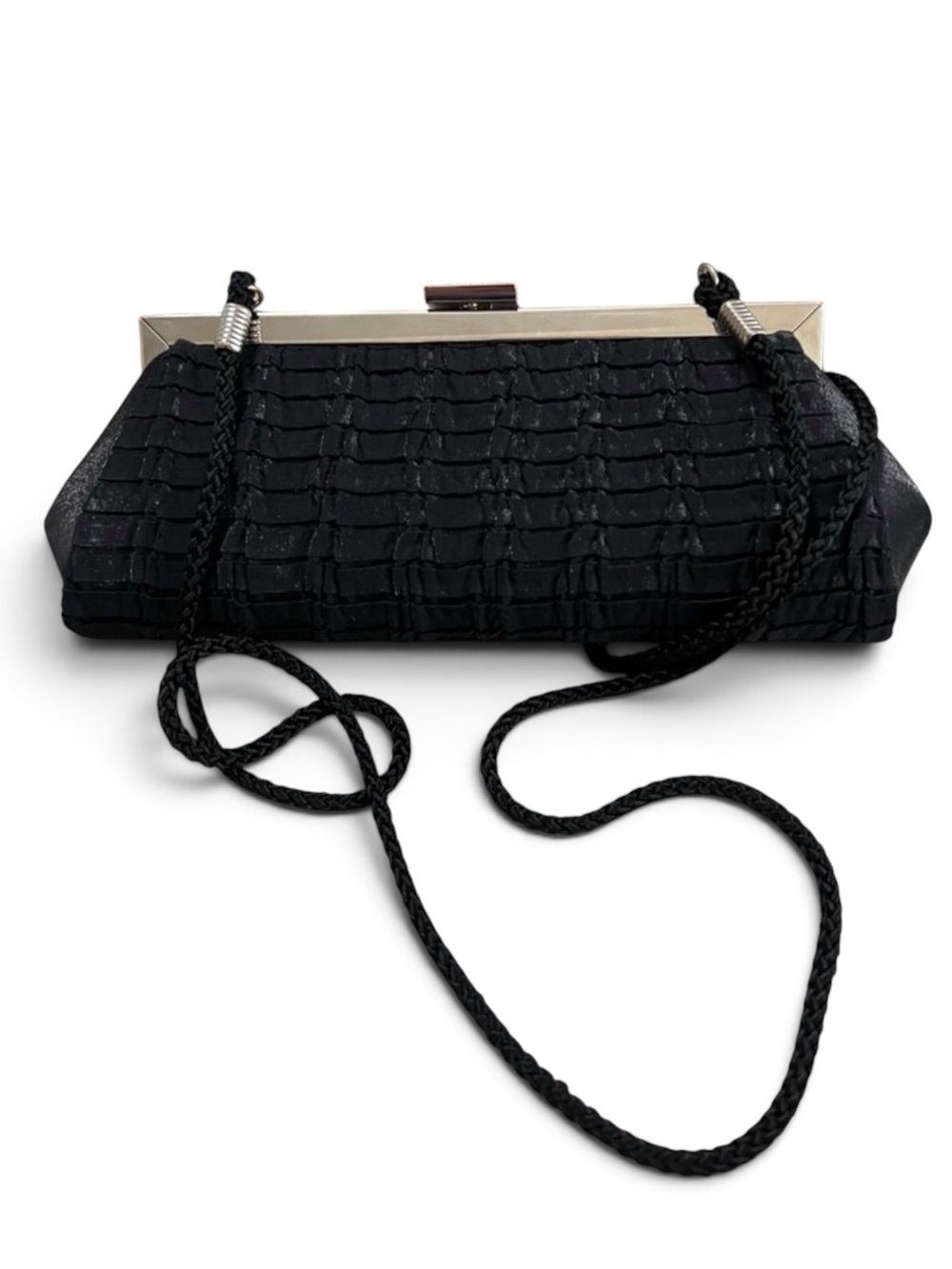 Apt. 9 Texturized Black Satin Silver Frame Clutch Bag